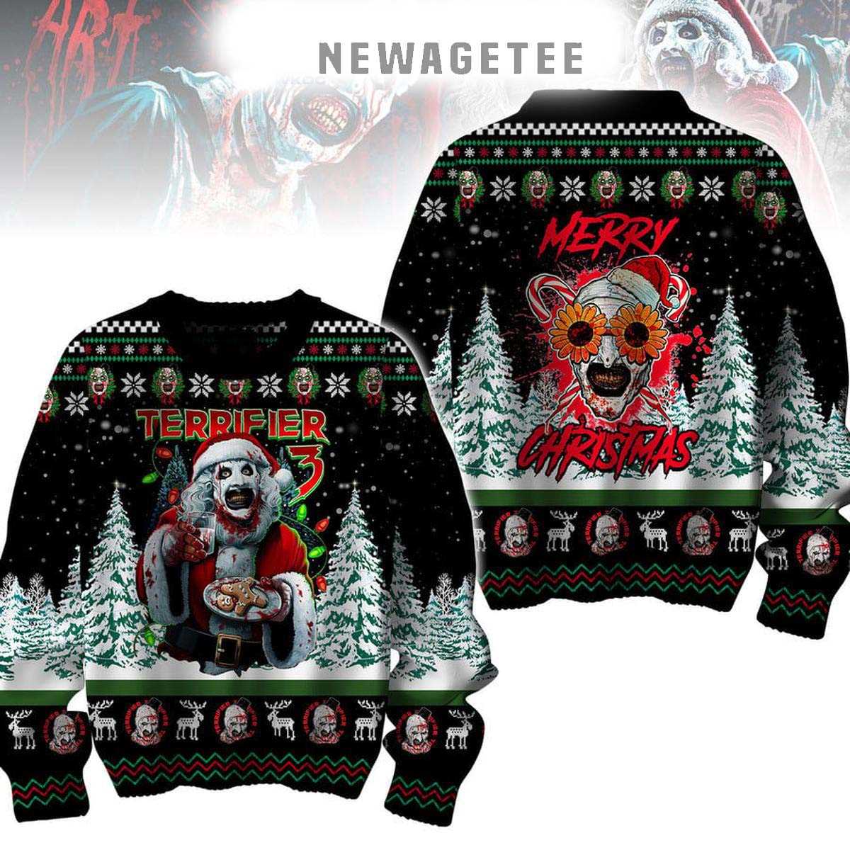 Terrifiers Merry Christmas Is Merry And Scary 2025 Ugly Sweater Terrifiers Merry Christmas Is Merry And Scary 2025 Ugly Sweater