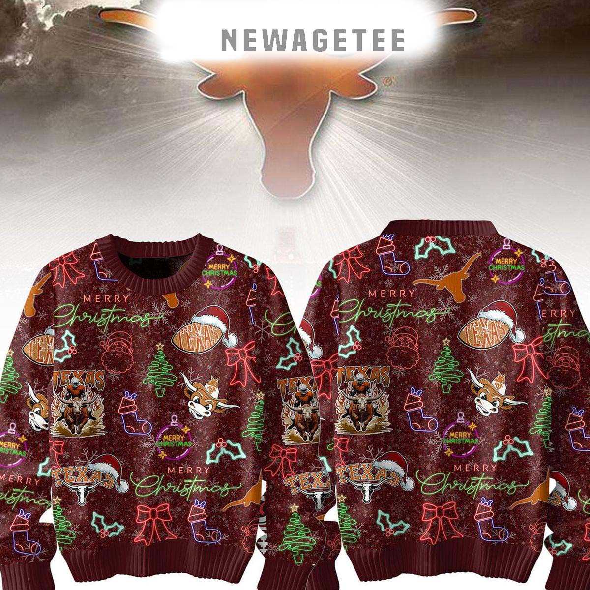 Texas Longhorns Merry Christmas Hook Em Horn Neon Sign 2025 Ugly Christmas Sweater Texas Longhorns Merry Christmas Hook Em Horn Neon Sign 2025 Ugly Christmas Sweater