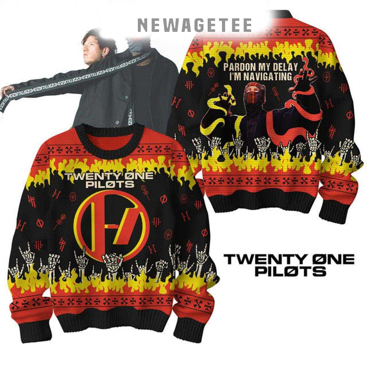 Twenty One Pilots Pardon My Delay Im Navigating 2025 Ugly Christmas Sweater