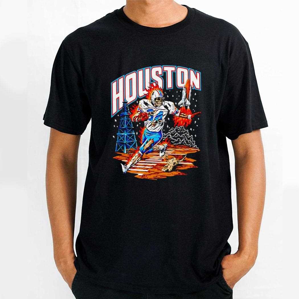 Houston Skeleton Cowboy Riders On Fire Horses We Have A Problem Football Tee