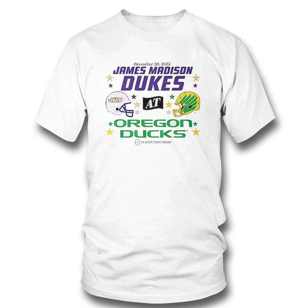 Oregon Ducks And Jmu Dukes 2025 Cfp Helmets Tee