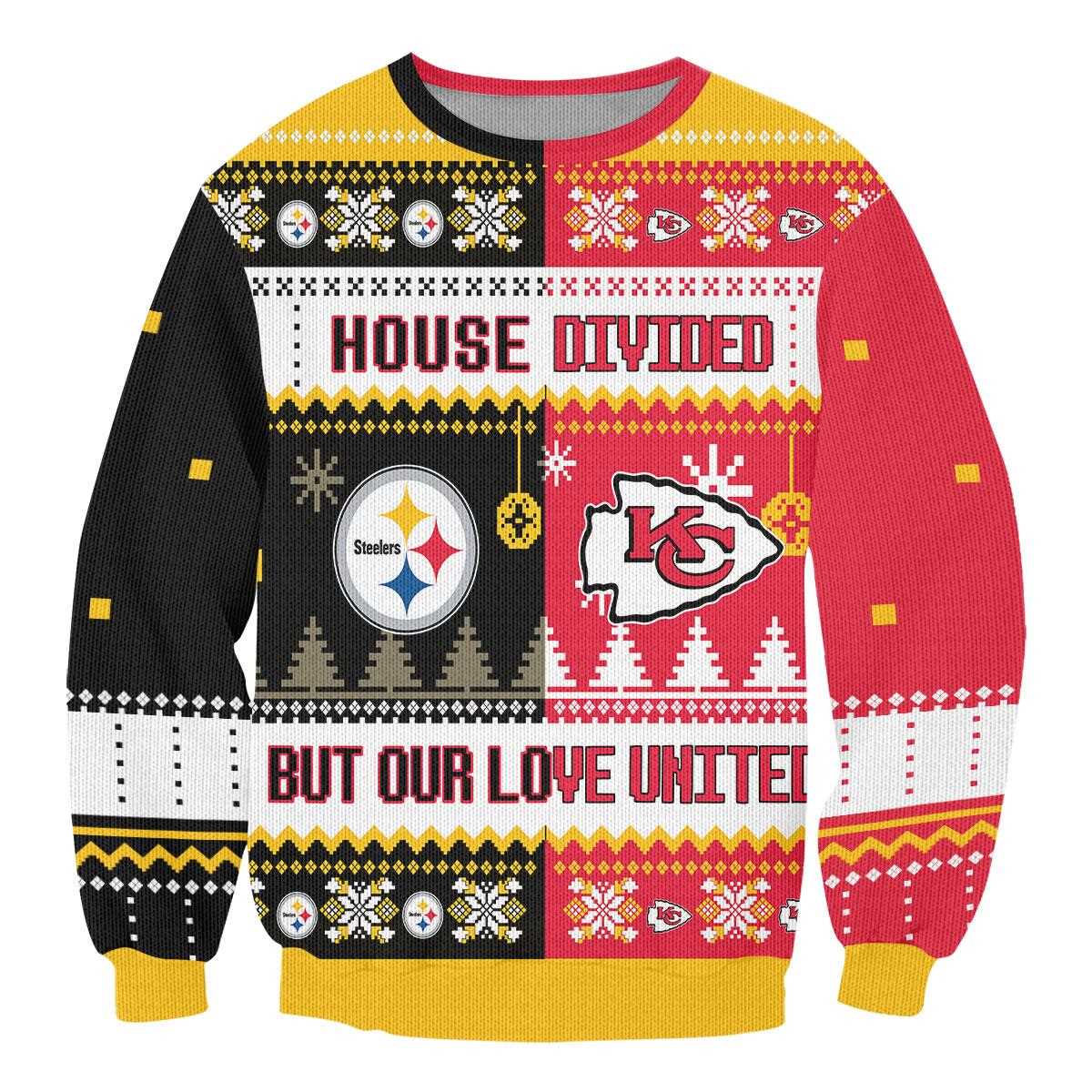 Pittsburgh Steelers Green Bay Packers Nfl House Divided But Our Love United Ugly Christmas Sweater