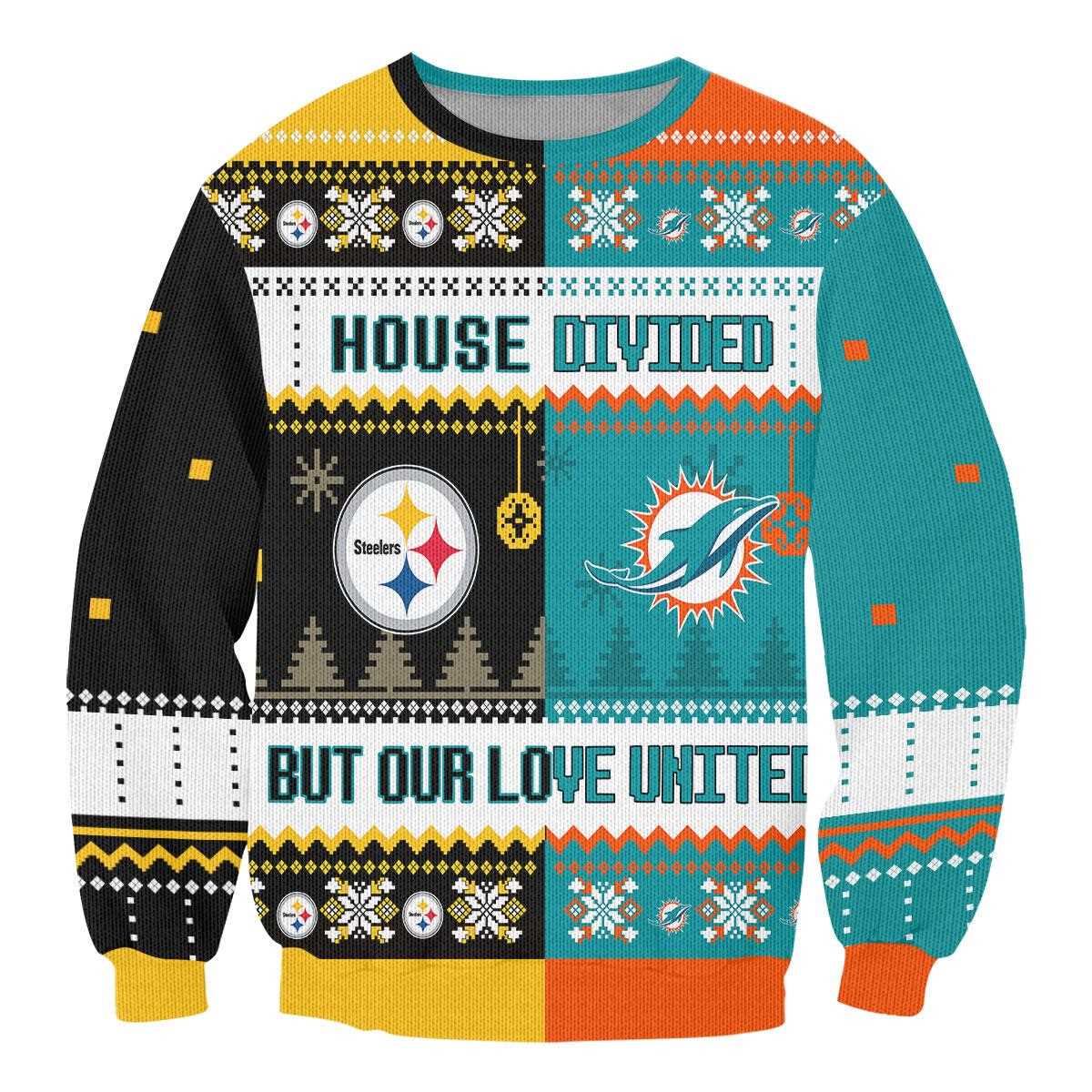 Pittsburgh Steelers Kansas City Chiefs Nfl House Divided But Our Love United Ugly Christmas Sweater