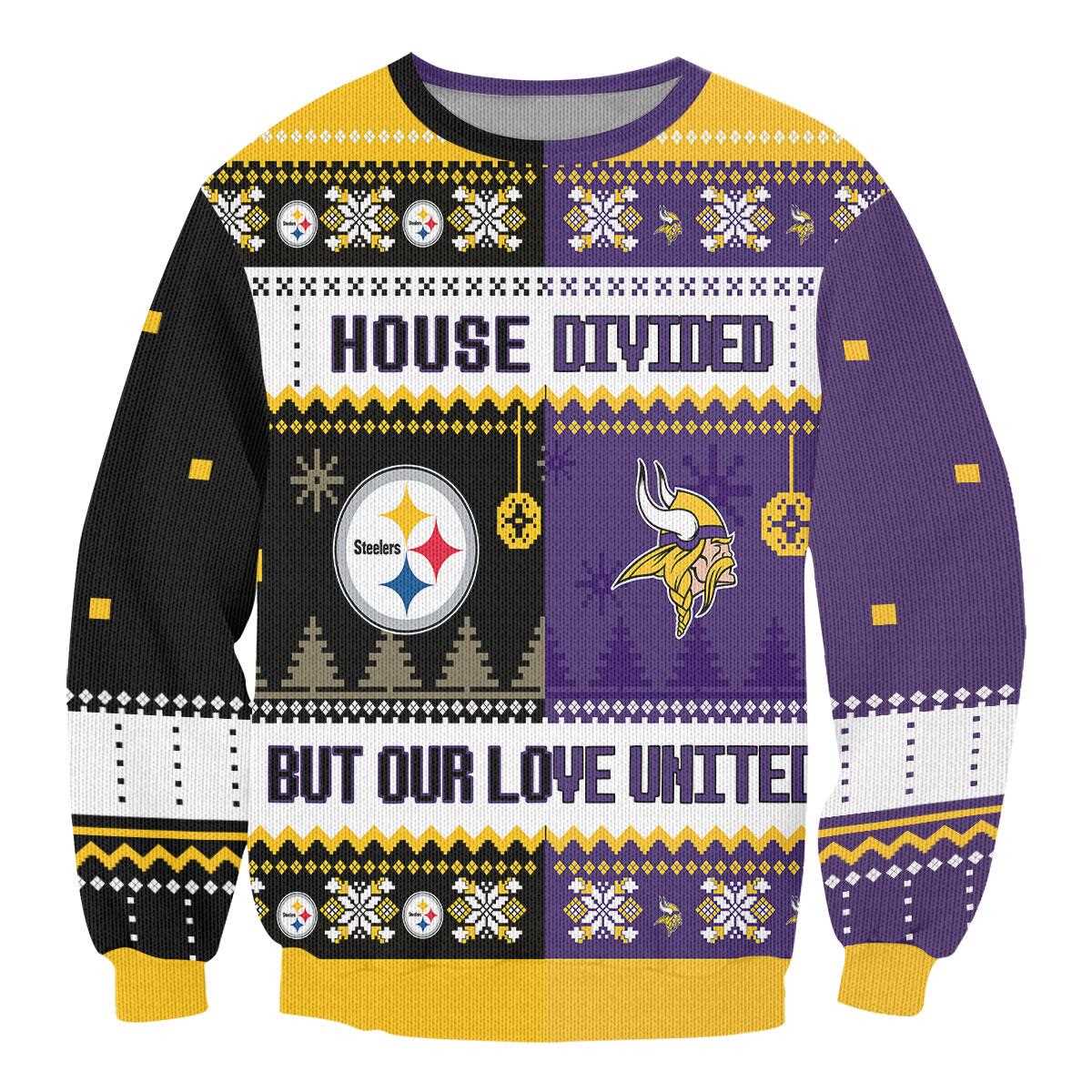 Pittsburgh Steelers Minnesota Vikings Nfl House Divided But Our Love United Ugly Christmas Sweater