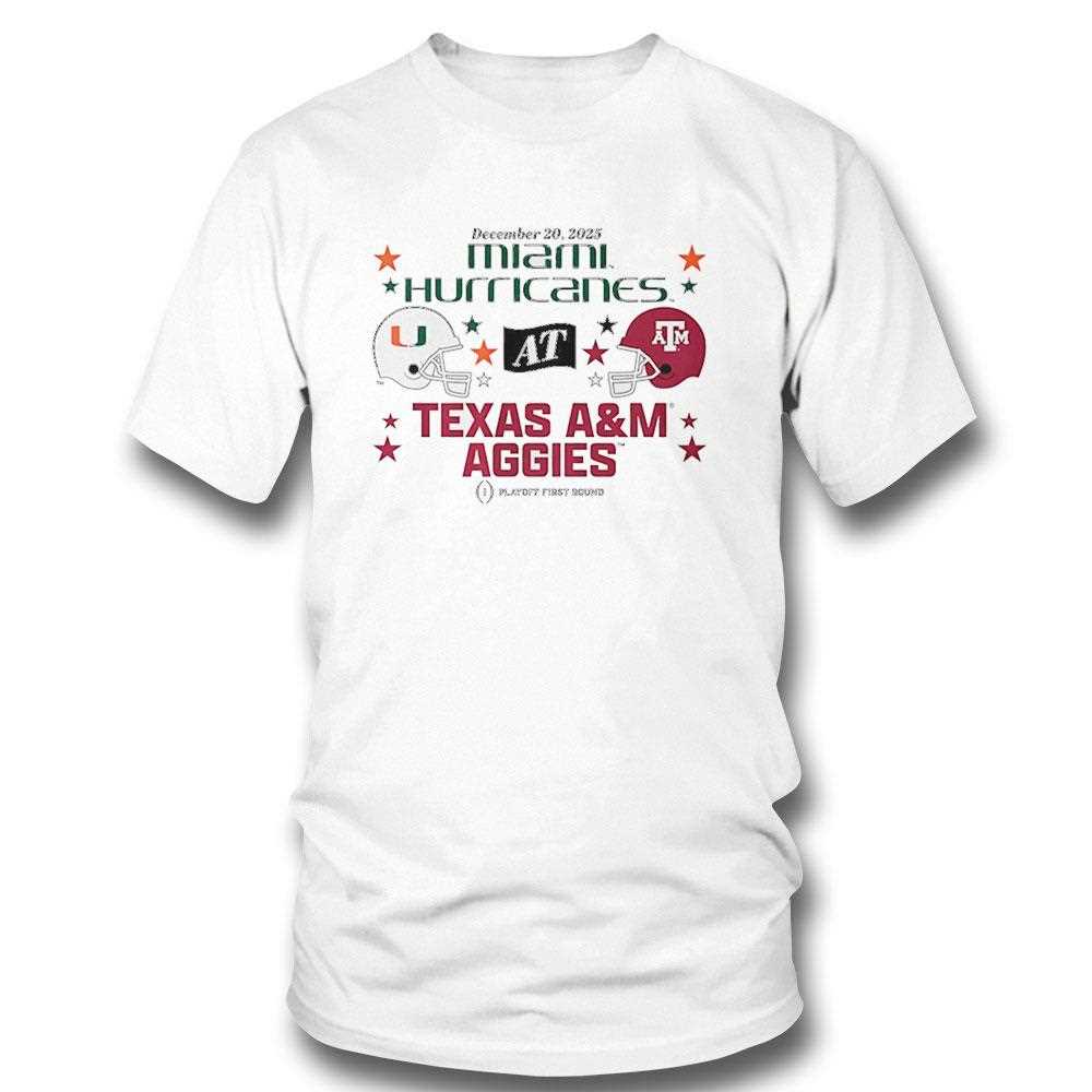 Texas A&m Aggies And Miami Hurricanes 2025 Cfp Helmets Tee
