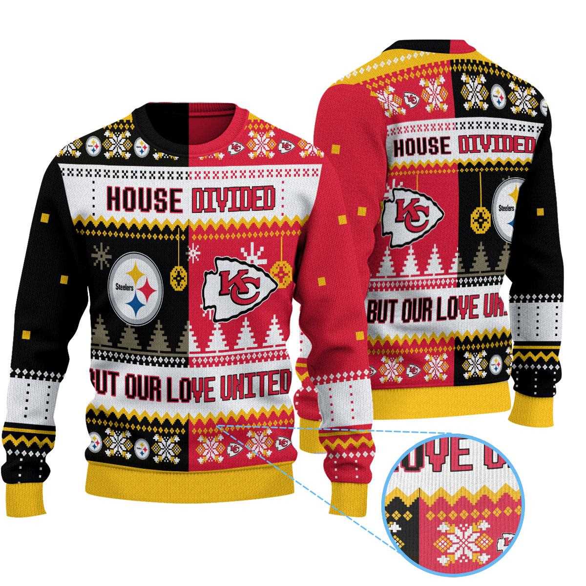 Pittsburgh Steelers Green Bay Packers Nfl House Divided But Our Love United Ugly Christmas Sweater Pittsburgh Steelers Green Bay Packers Nfl House Divided But Our Love United Ugly Christmas Sweater