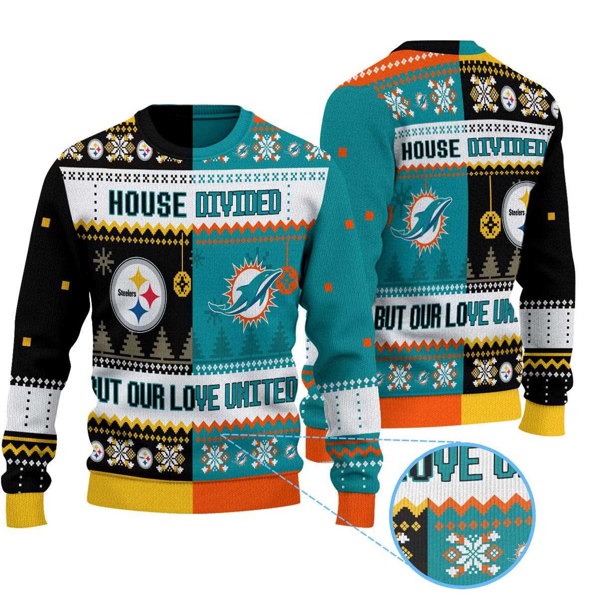 Pittsburgh Steelers Kansas City Chiefs Nfl House Divided But Our Love United Ugly Christmas Sweater Pittsburgh Steelers Kansas City Chiefs Nfl House Divided But Our Love United Ugly Christmas Sweater