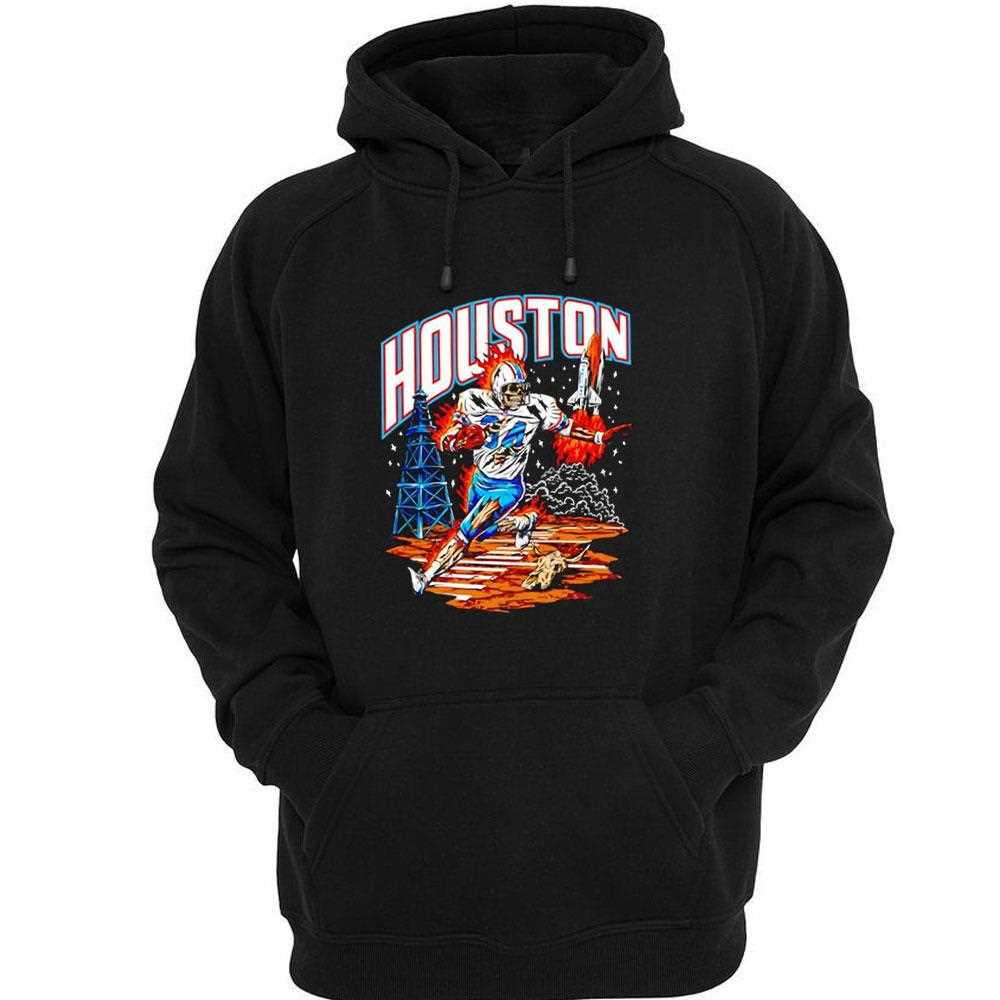 Houston Oil Derricks Space Shuttle Skeleton Football Player 34 Running On Fire Tee Houston Oil Derricks Space Shuttle Skeleton Football Player 34 Running On Fire Tee