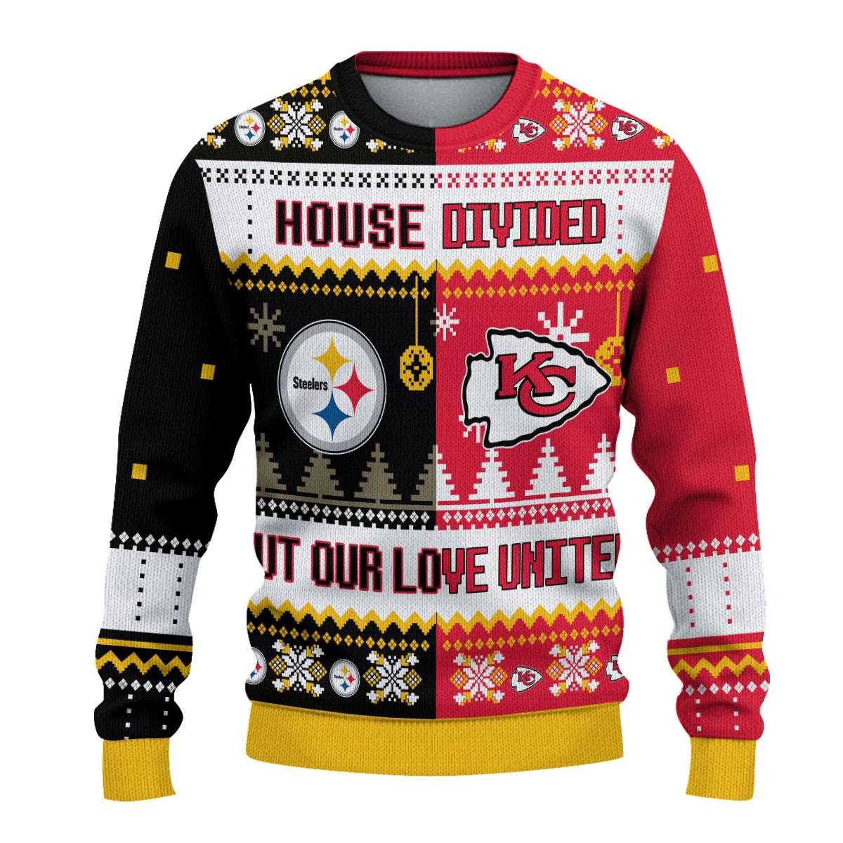 Pittsburgh Steelers Green Bay Packers Nfl House Divided But Our Love United Ugly Christmas Sweater Pittsburgh Steelers Green Bay Packers Nfl House Divided But Our Love United Ugly Christmas Sweater
