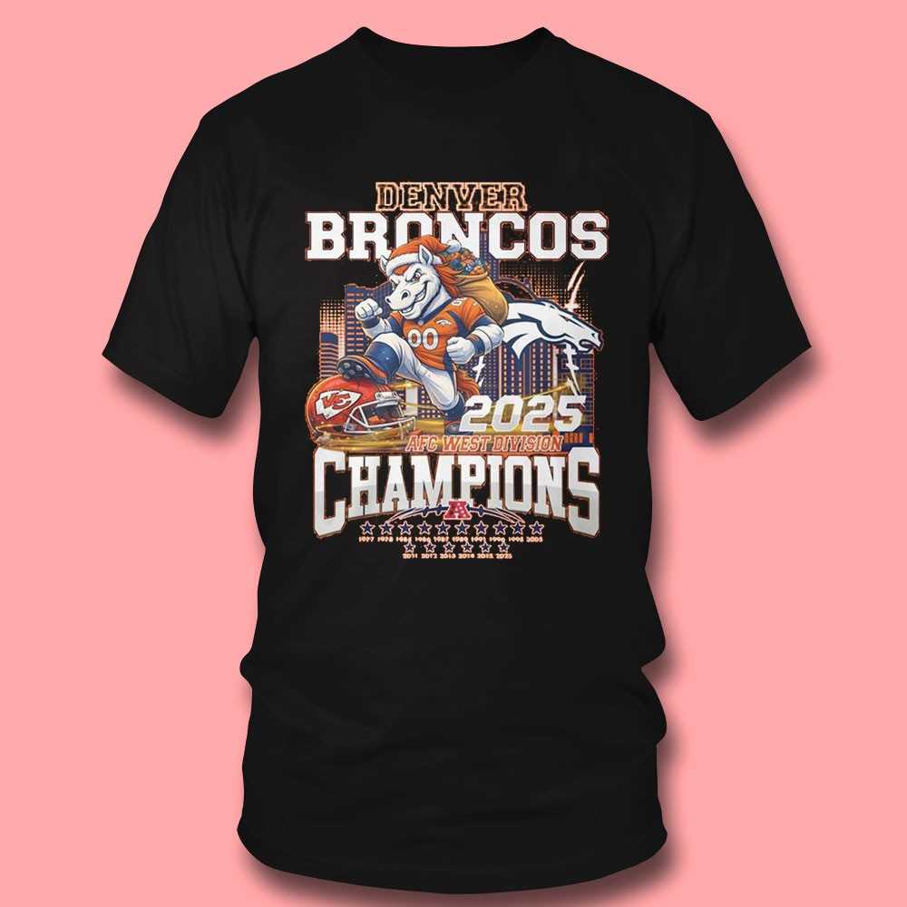 Denver Broncos 2025 Afc West Division Champions Mascot Christmas Tee Denver Broncos 2025 Afc West Division Champions Mascot Christmas Tee