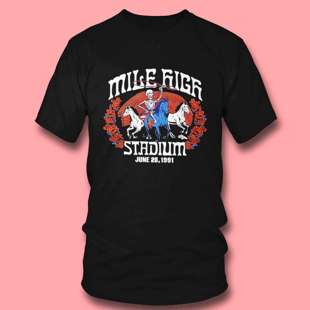 Grateful Dead Broncos Skeleton Mile High Stadium 1991 Tee Grateful Dead Broncos Skeleton Mile High Stadium 1991 Tee