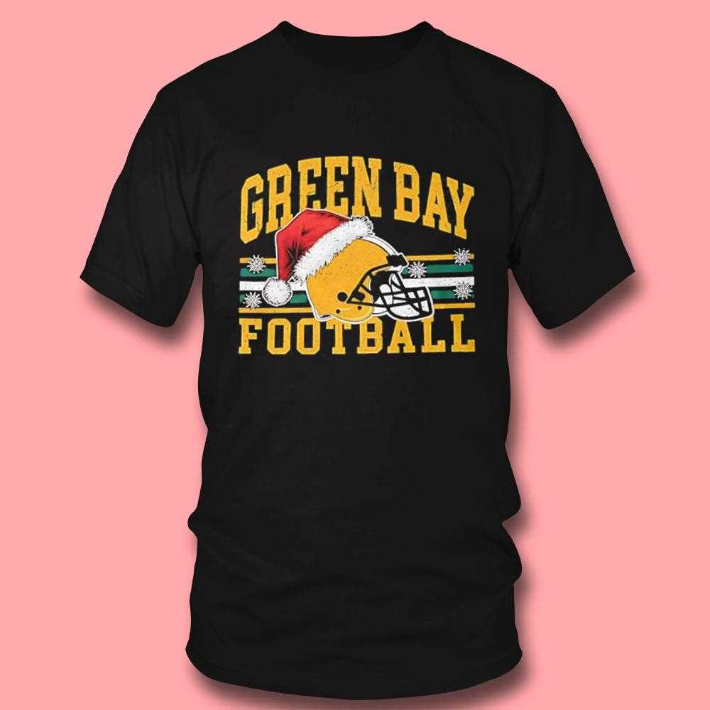 Green Bay Packers With Santa Hats And Snowflakes Tee Green Bay Packers With Santa Hats And Snowflakes Tee