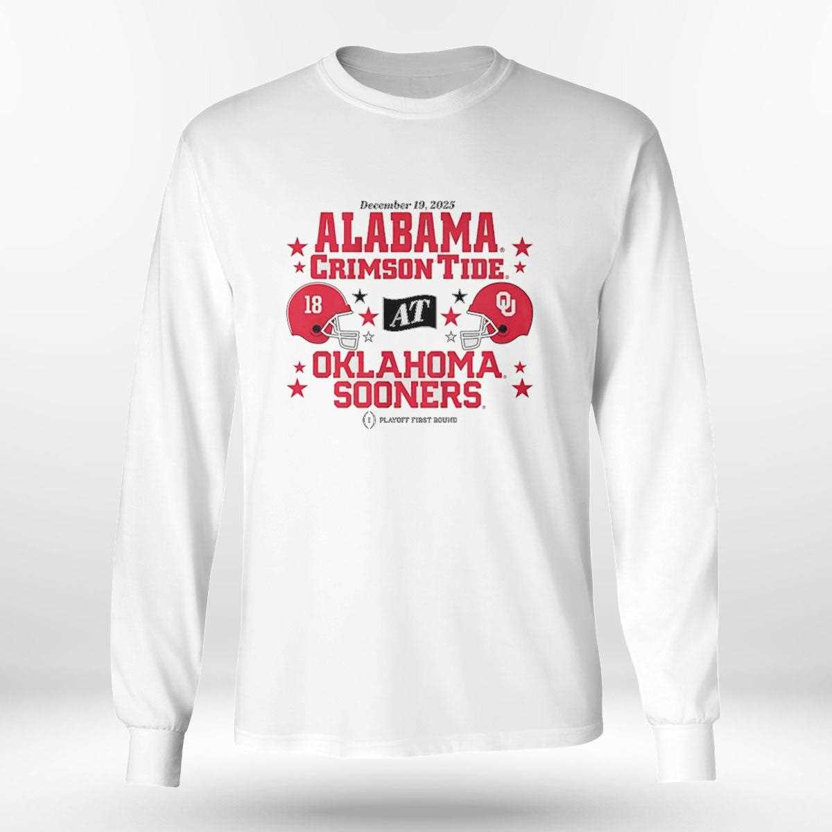 Oklahoma Sooners And Alabama Crimson Tide 2025 Cfp First Round Matchup Tee Oklahoma Sooners And Alabama Crimson Tide 2025 Cfp First Round Matchup Tee