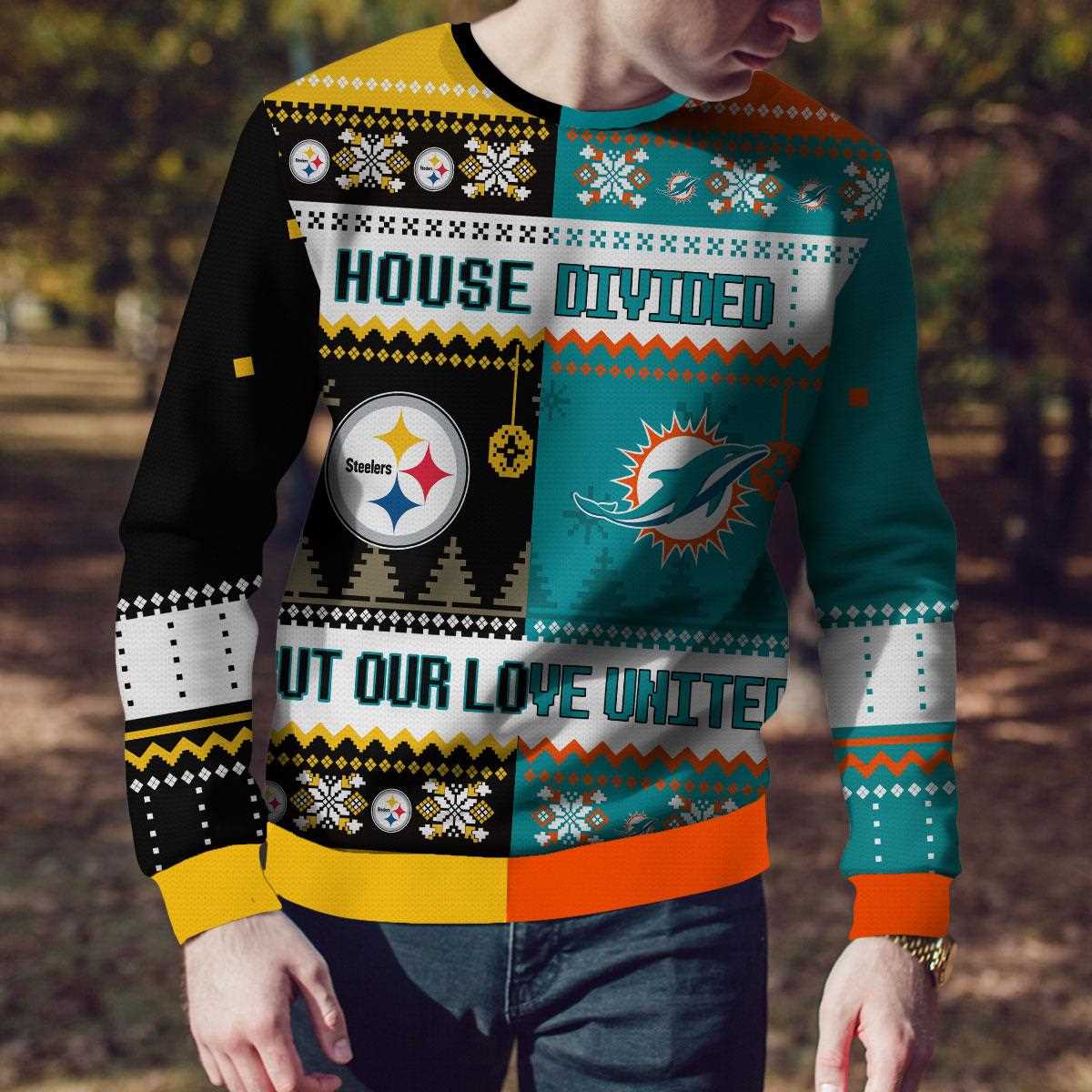 Pittsburgh Steelers Kansas City Chiefs Nfl House Divided But Our Love United Ugly Christmas Sweater Pittsburgh Steelers Kansas City Chiefs Nfl House Divided But Our Love United Ugly Christmas Sweater