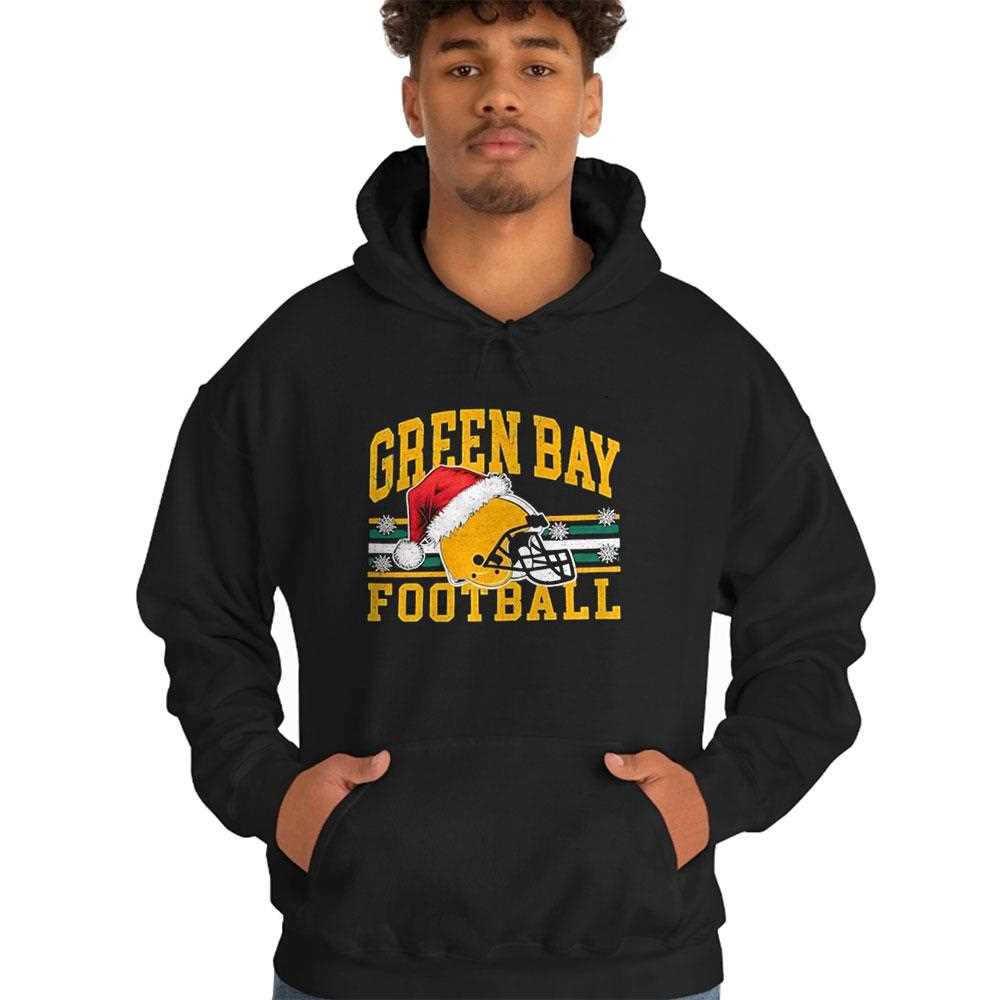Green Bay Packers With Santa Hats And Snowflakes Tee Green Bay Packers With Santa Hats And Snowflakes Tee