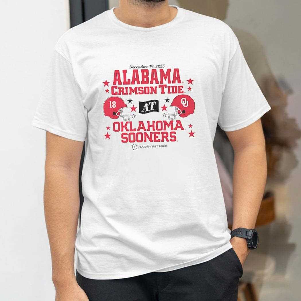 Oklahoma Sooners And Alabama Crimson Tide 2025 Cfp First Round Matchup Tee Oklahoma Sooners And Alabama Crimson Tide 2025 Cfp First Round Matchup Tee