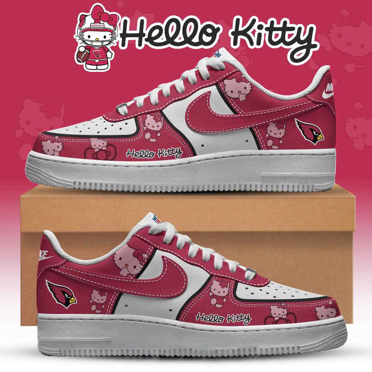 Arizona Cardinals Hello Kitty Nfl 2025 X-mas Custom Name Air Force 1 Shoes