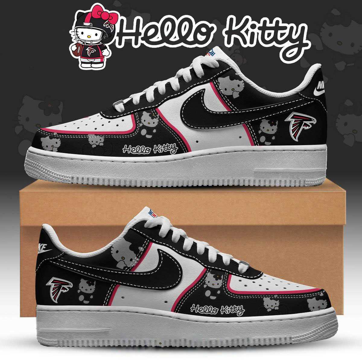 Atlanta Falcons Hello Kitty Nfl 2025 X-mas Custom Name Air Force 1 Shoes