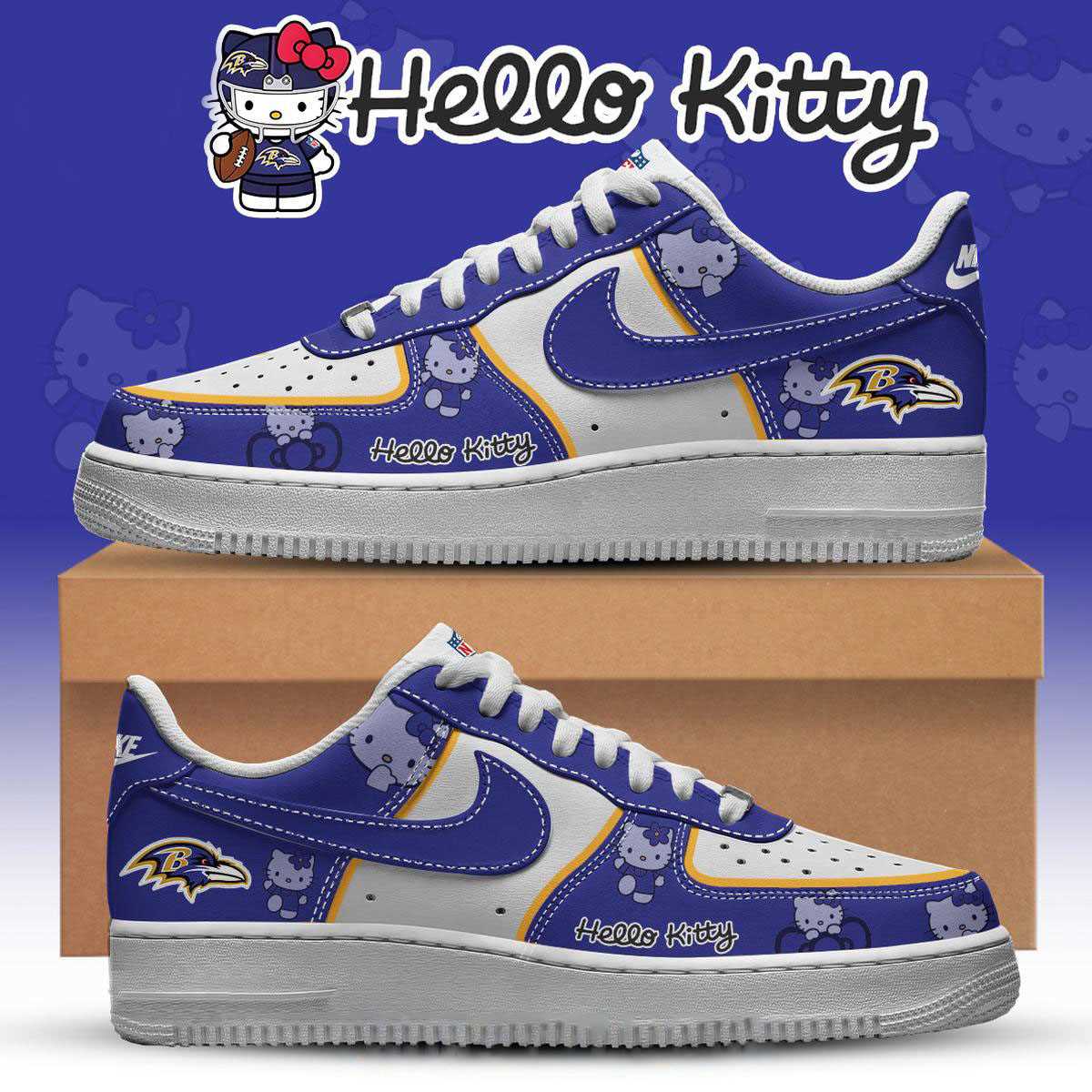 Baltimore Ravens Hello Kitty Nfl 2025 X-mas Custom Name Air Force 1 Shoes