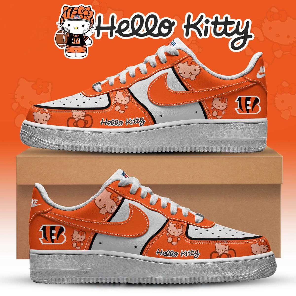 Cincinnati Bengals Hello Kitty Nfl 2025 X-mas Custom Name Air Force 1 Shoes