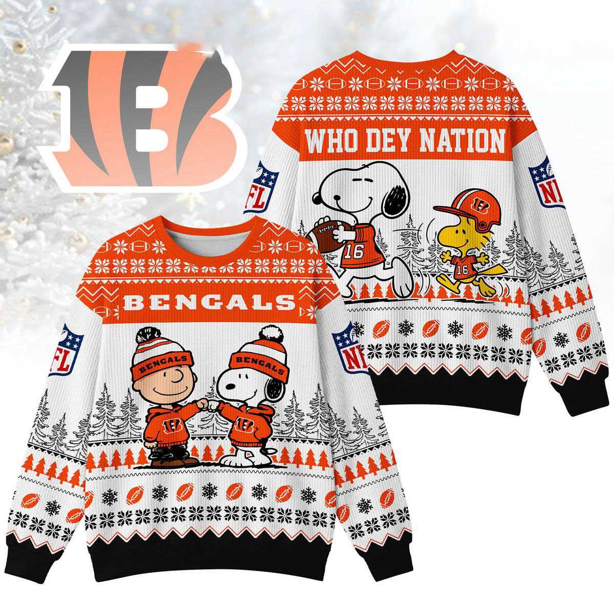 Cincinnati Bengals Snoopy Peanuts Who Dey Nation Ugly Christmas Sweater