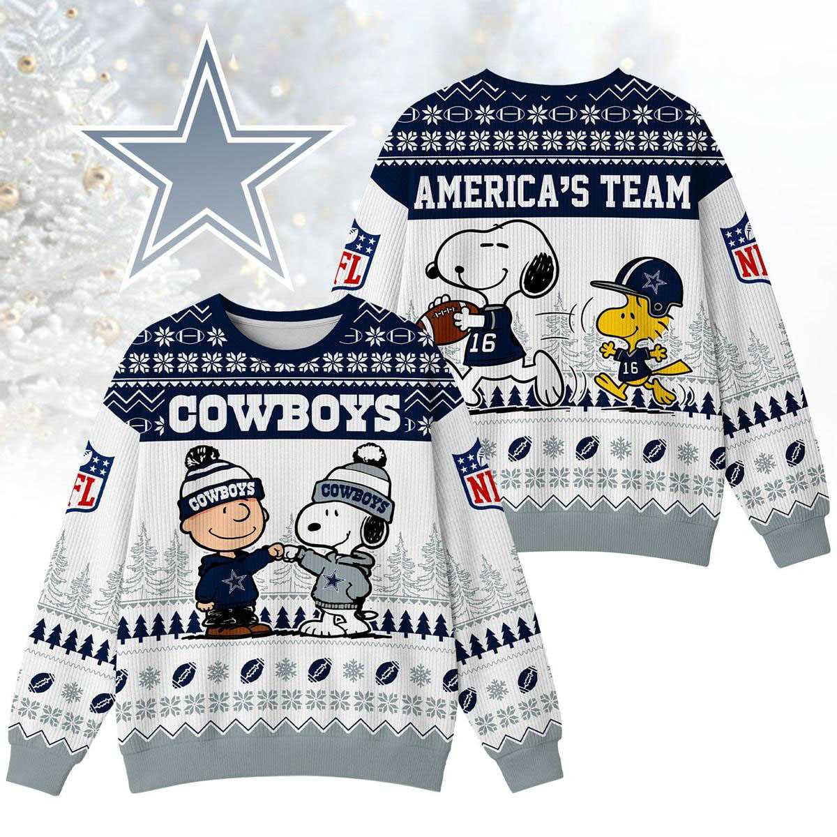 Dallas Cowboys Snoopy Peanuts Americas Team Ugly Christmas Sweater