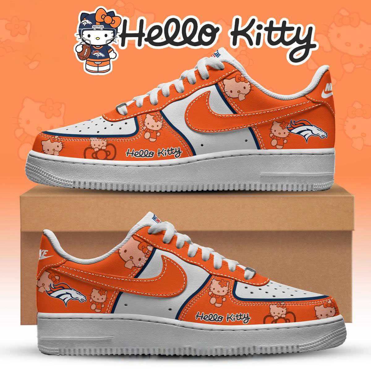 Denver Broncos Hello Kitty Nfl 2025 X-mas Custom Name Air Force 1 Shoes