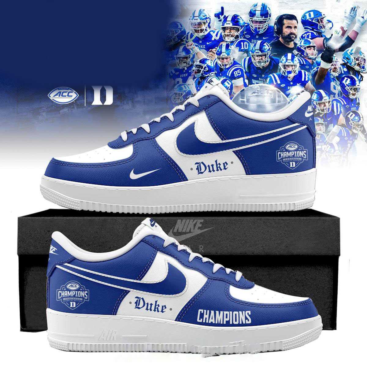 Duke Blue Devils Acc 2025 Champions Custom Name Air Force 1 Shoes