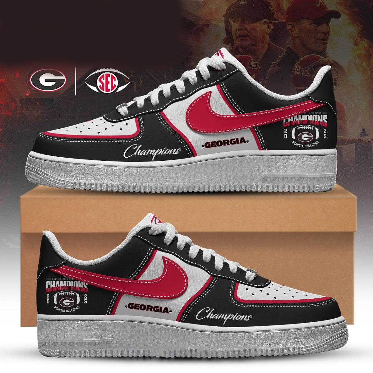 Georgia Bulldogs Sec 2025 Champions Custom Name Air Force 1 Shoes