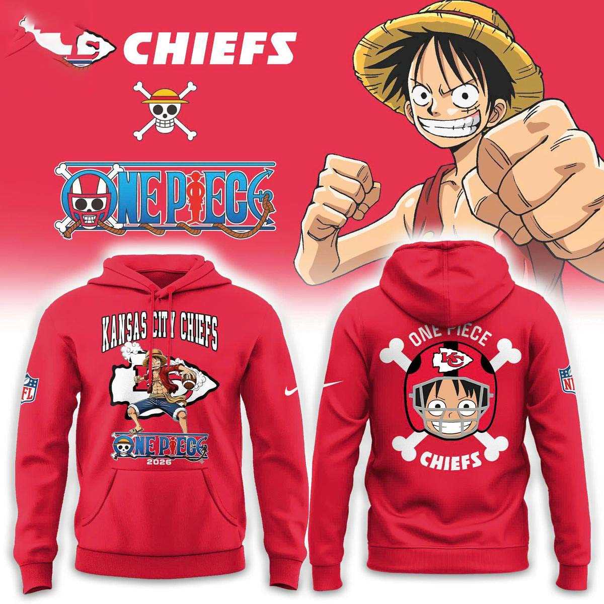 Kansas City Chiefs X One Piece 2026 Tee Hoodie