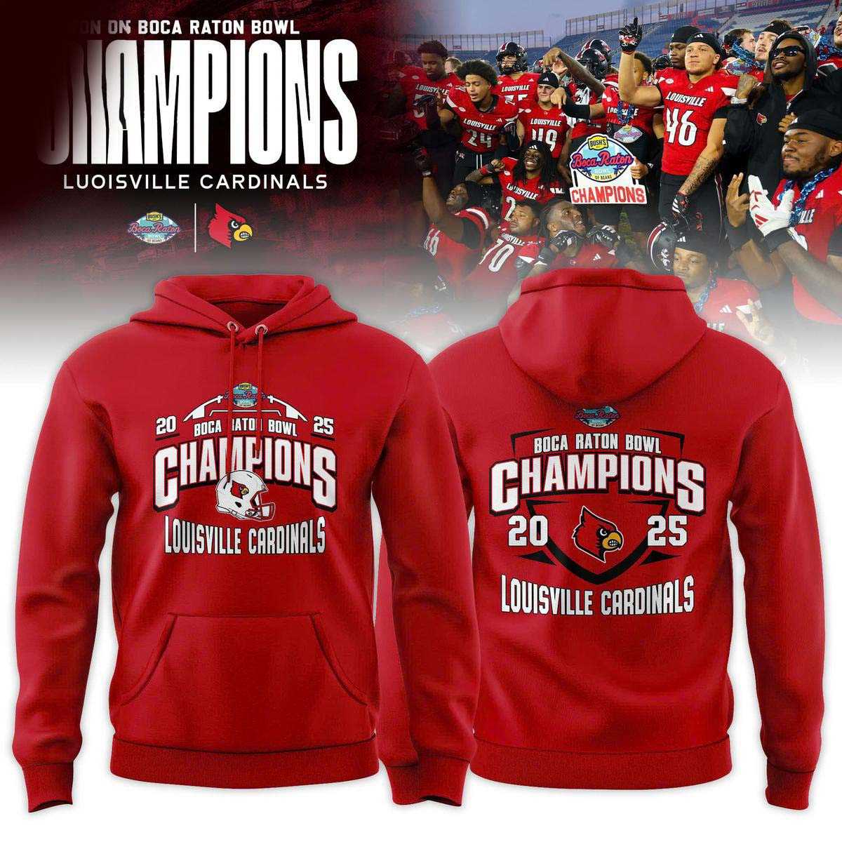 Louisville Cardinals Boca Raton Bowl Champions 2025 Tee Hoodie