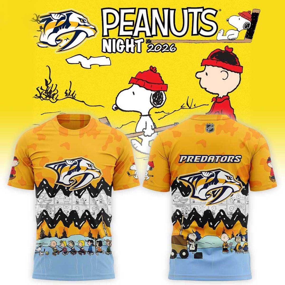 Nashville Predators X Peanuts Night 2026 Tee Hoodie Nashville Predators X Peanuts Night 2026 Tee Hoodie
