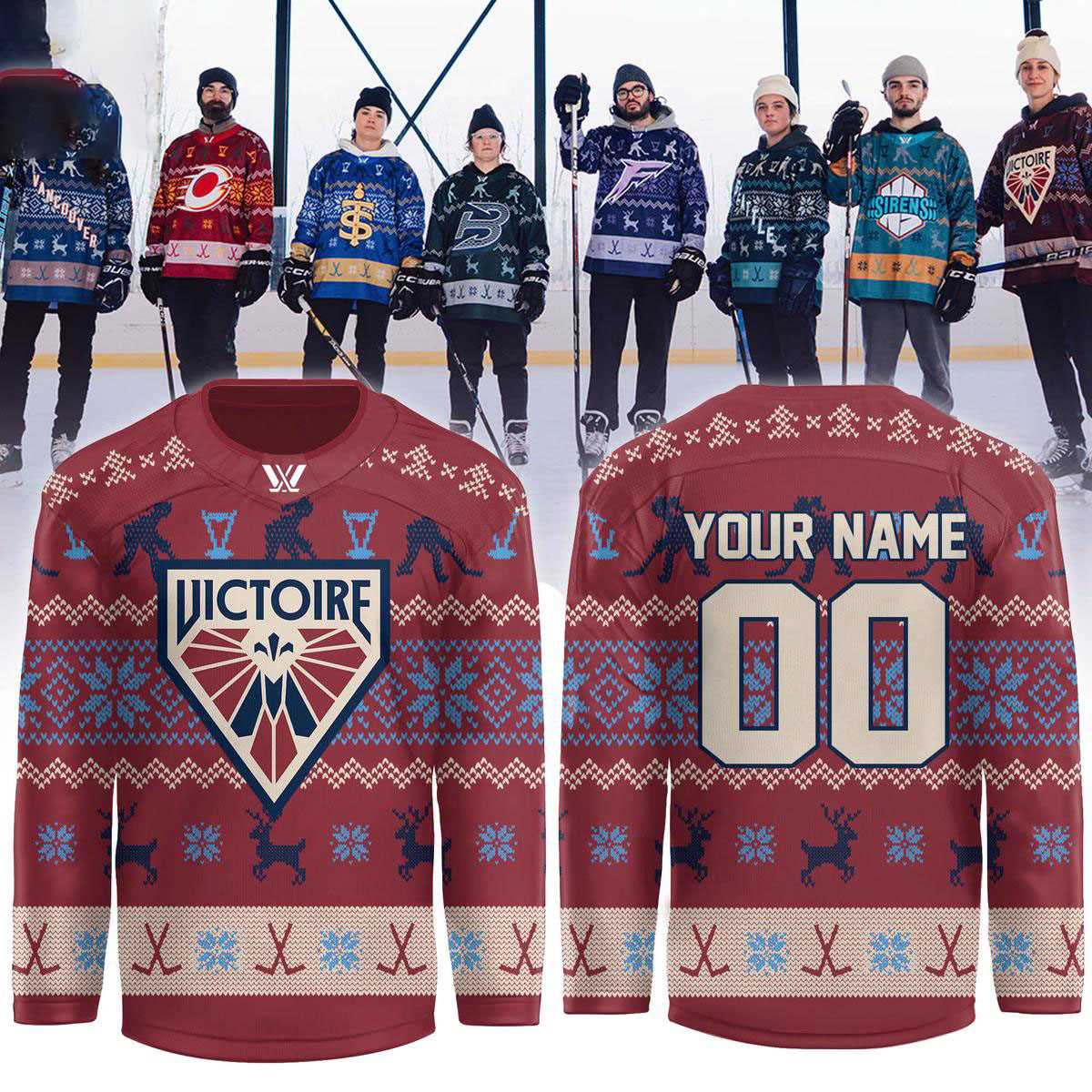 Pwhl Montreal Victoire Holiday Details Personalized Hockey Jersey