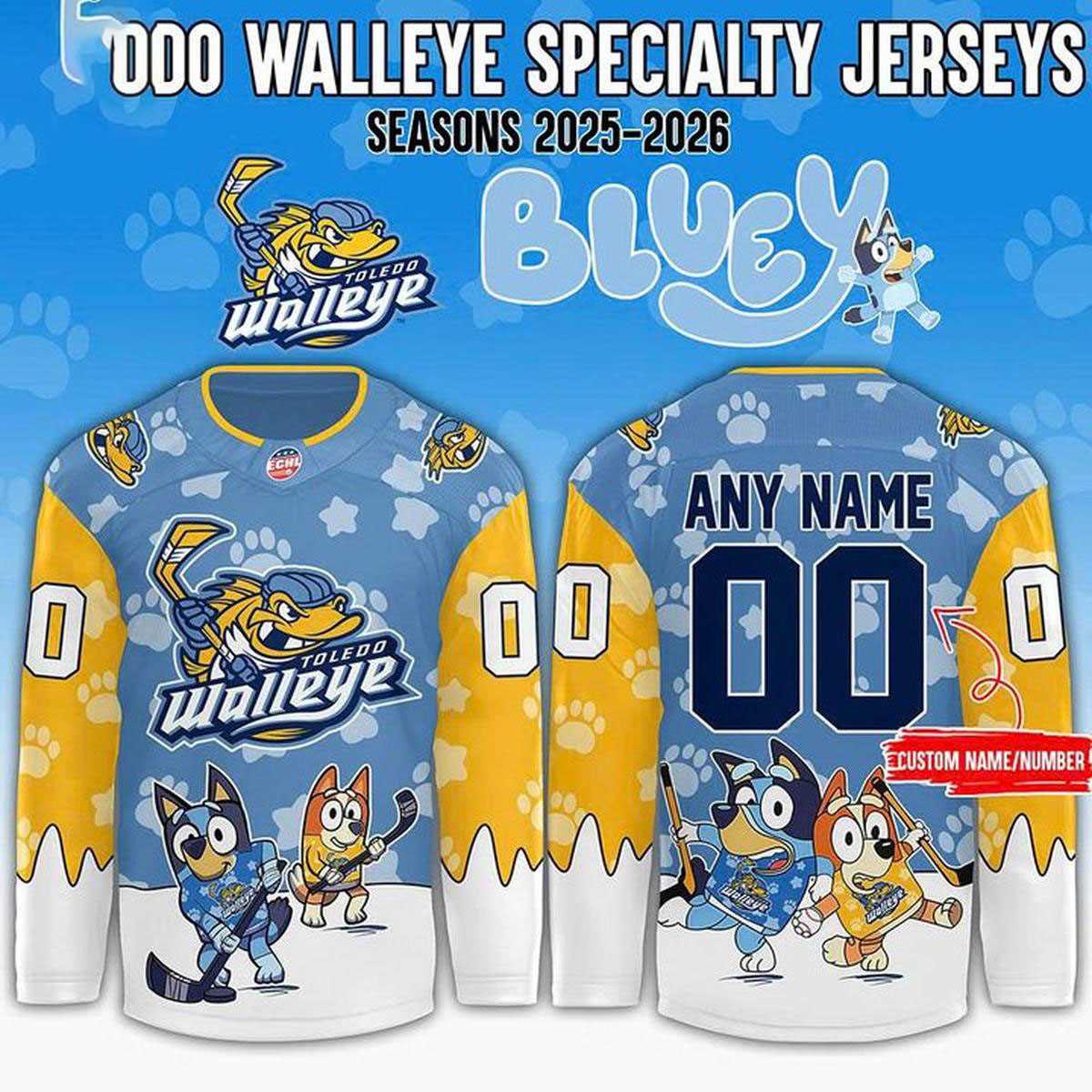 Toledo Walleye Bluey Christmas Day 2025 Personalized Hockey Jersey