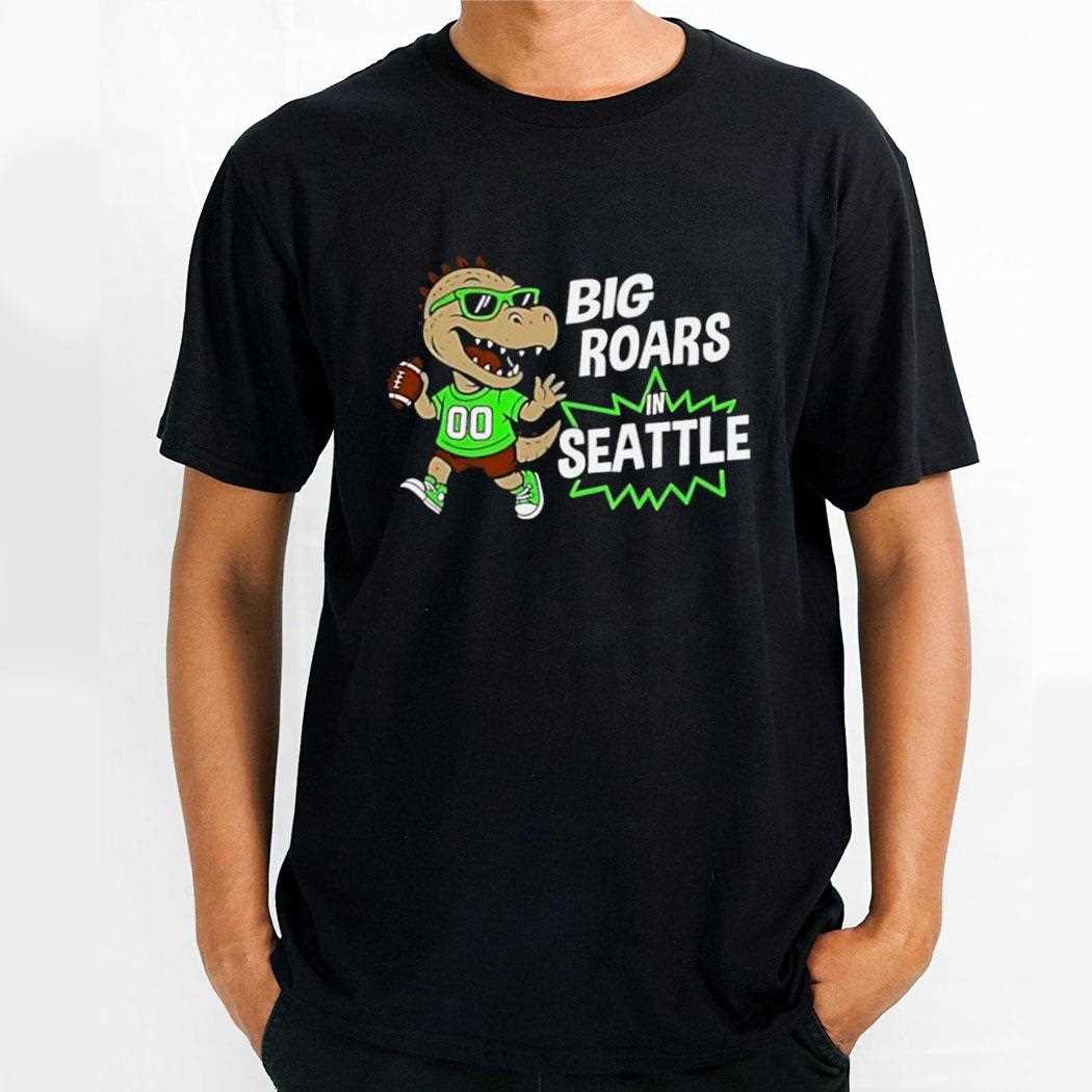 Big Roars In Seattle Seahawks Dinosaur Cartoon Funny Tee