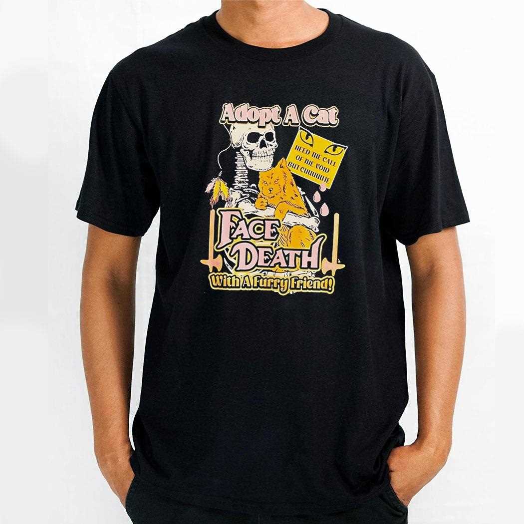 Skeleton Adopt A Cat Face Death With A Furry Friend Tee