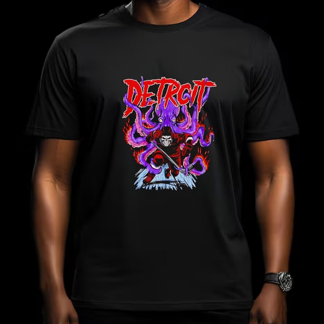 Detroit Red Wings Ice Hockey Skeleton Art Tee