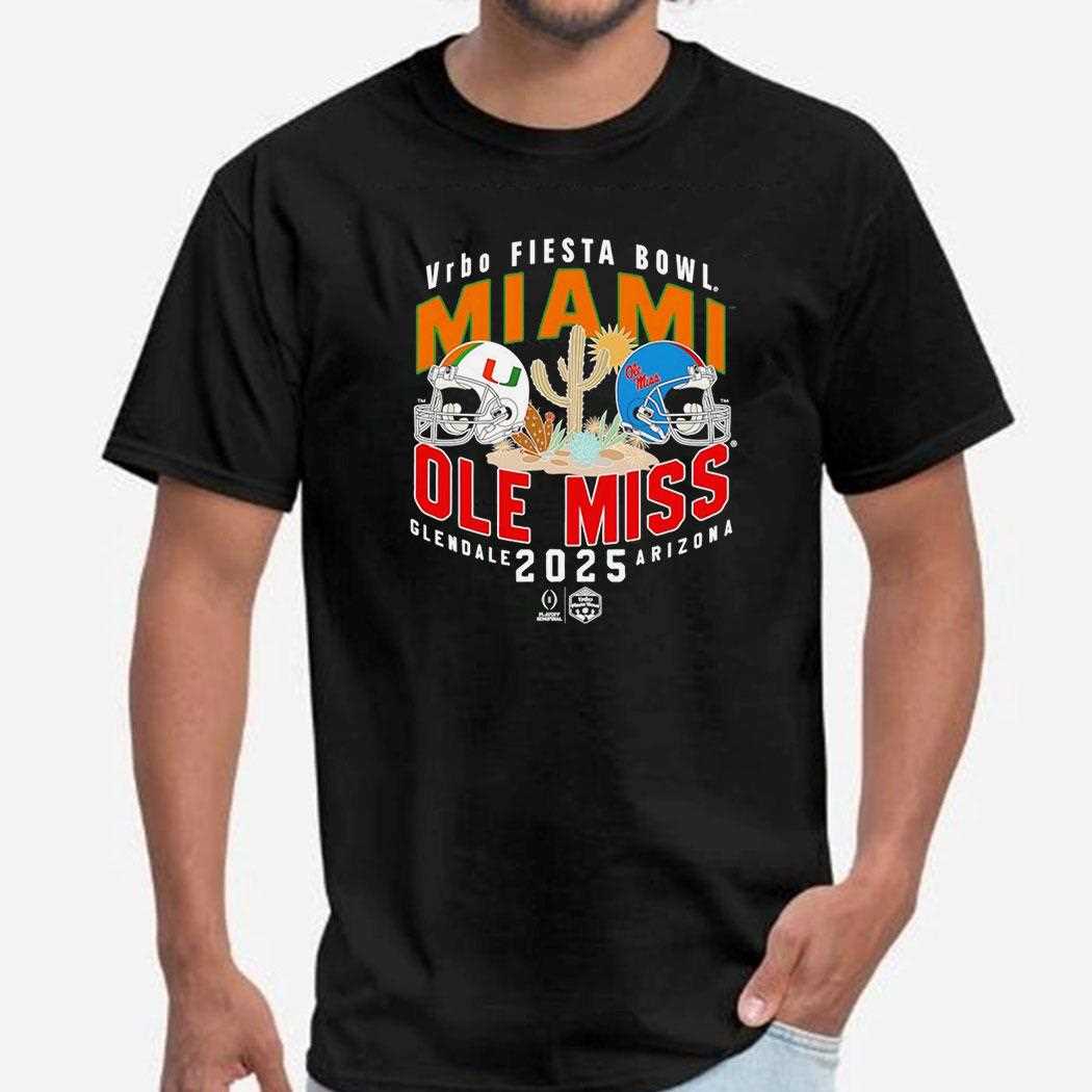 Miami Hurricanes Vs Ole Miss Rebels Miami Hurricanes 2026 Vrbo Fiesta Bowl Matchup Cfp Tee