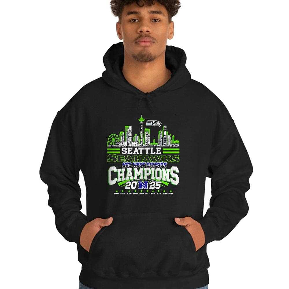 Seattle Seahawks Nfc West Division Champions 2025 City Skyline Tee Seattle Seahawks Nfc West Division Champions 2025 City Skyline Tee