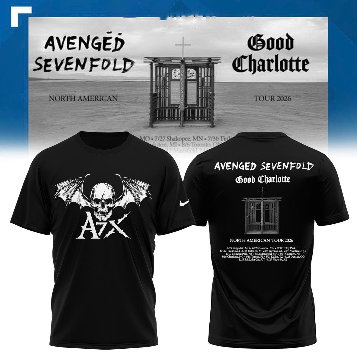 Avenged Sevenfold Good Charlotte 2026 North American Tour Tee Hoodie Avenged Sevenfold Good Charlotte 2026 North American Tour Tee Hoodie