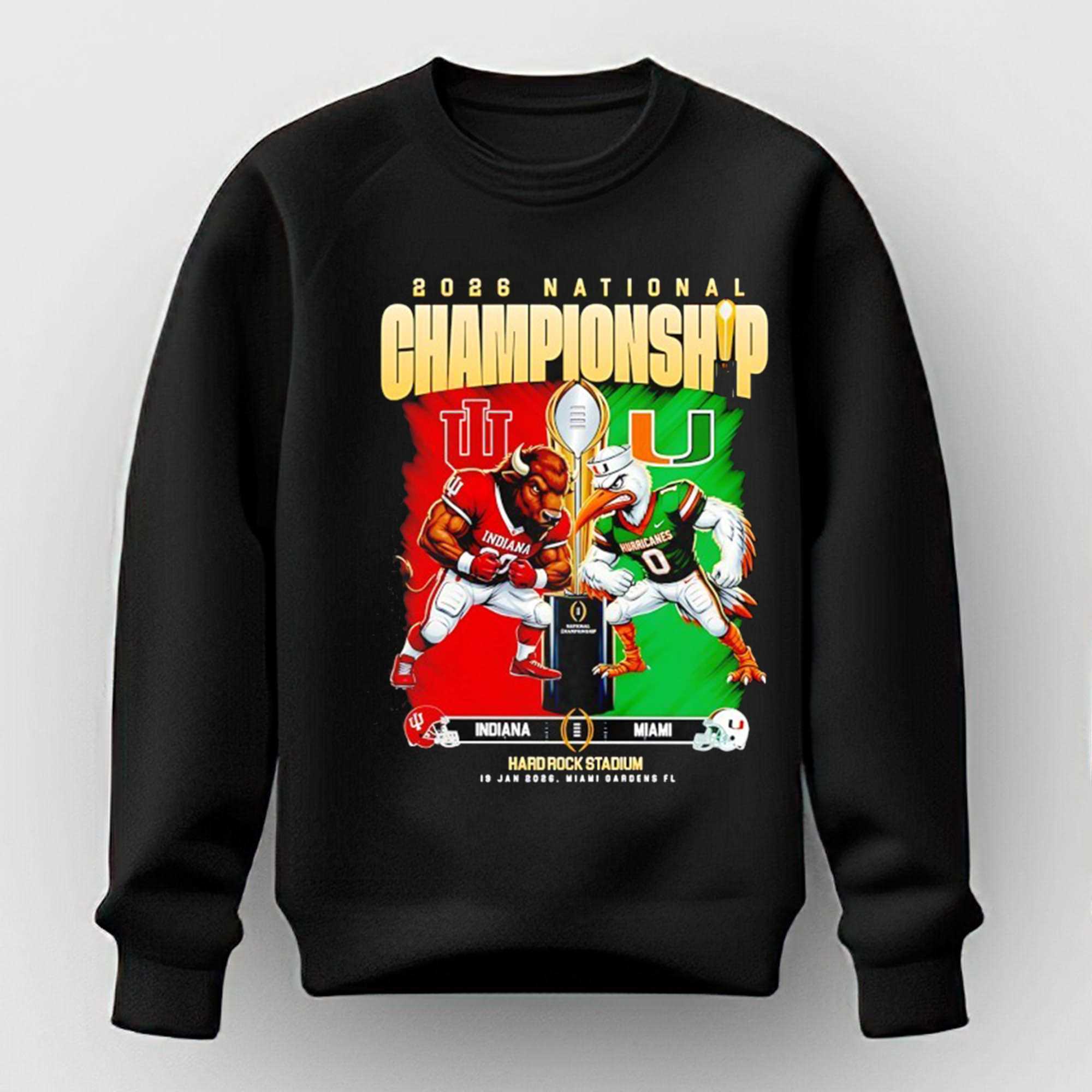 Indiana Hoosiers And Miami Hurricanes 2026 National Championship Hard Rock Stadium Miami Gardens Florida Tee