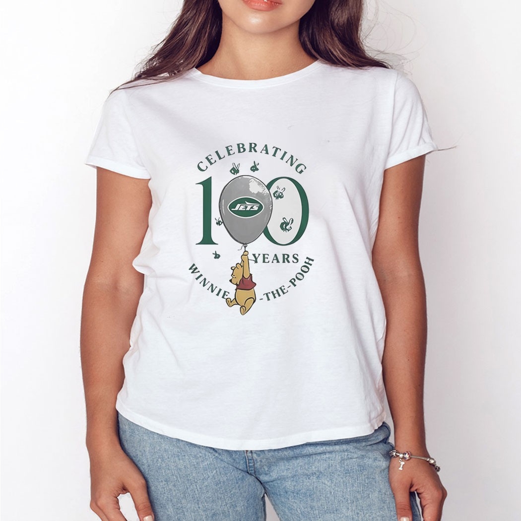 Celebraing New York Jets Winnie The Pooh 100 Years Tee