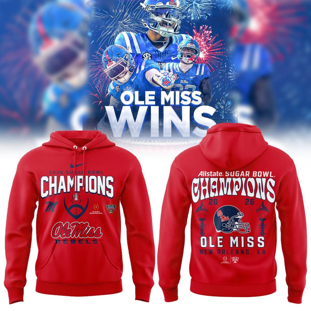 Ole Miss Rebels 2026 Sugar Bowl Champions Tee Hoodie