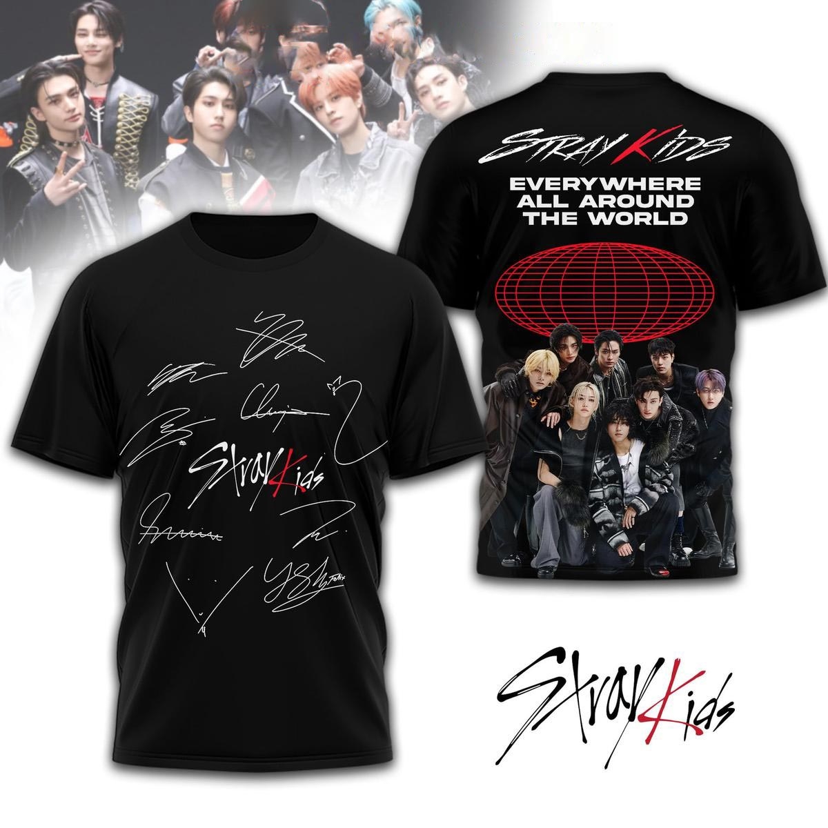 Stray Kids Everywhere All Around The World Tee Hoodie Stray Kids Everywhere All Around The World Tee Hoodie