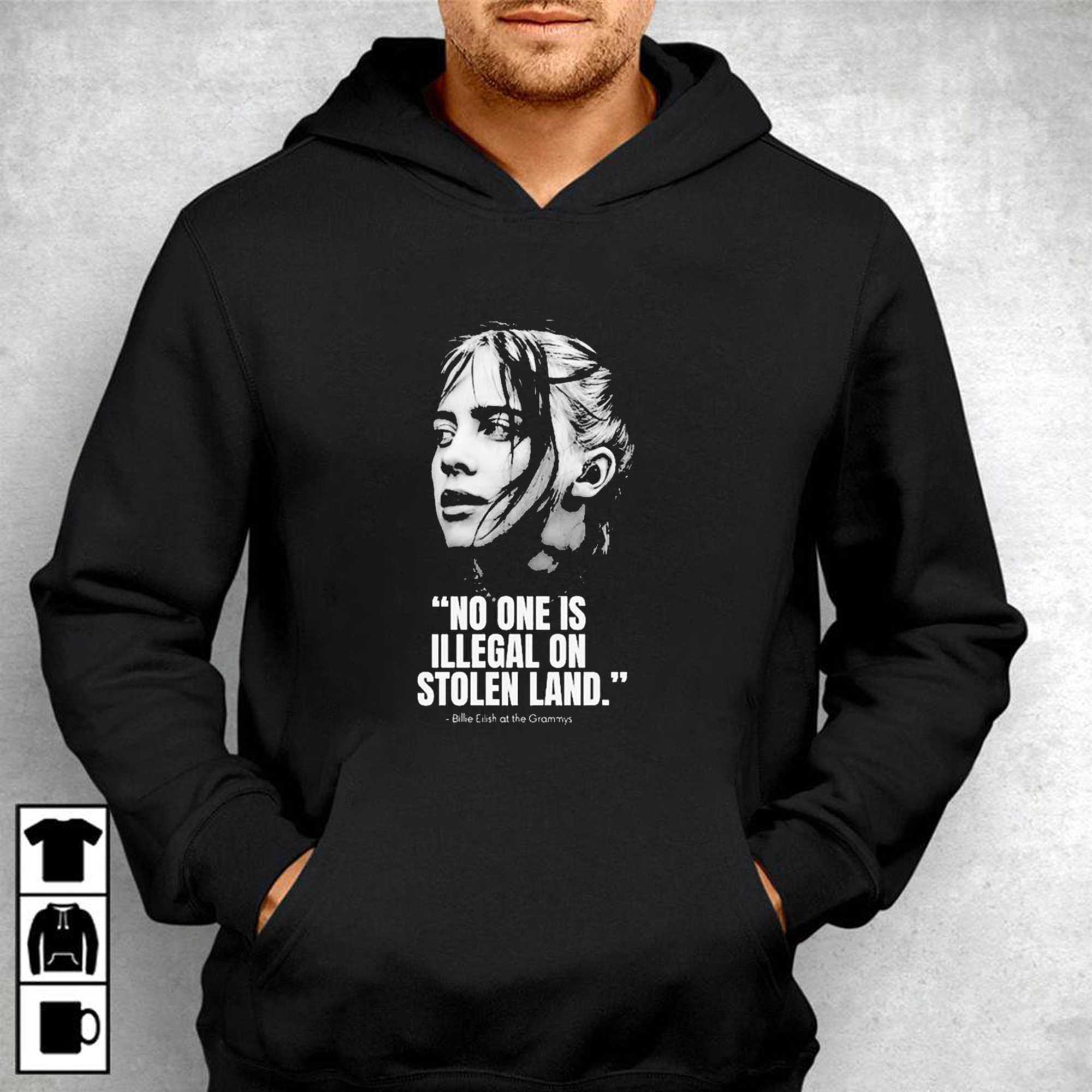 Billie Eilish At Grammys 2026 Nobody Is Illegal On Stolen Land Shirt Billie Eilish At Grammys 2026 Nobody Is Illegal On Stolen Land Shirt