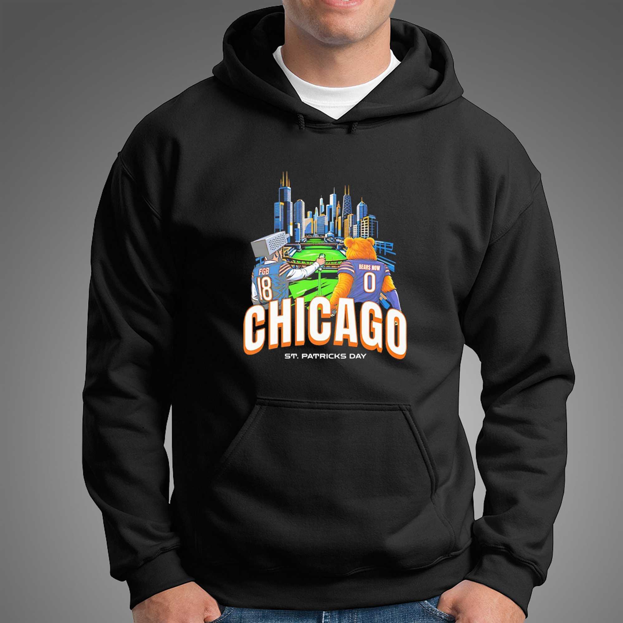 Caleb Williams And Bear Chicago Bears St Patricks Day Tee