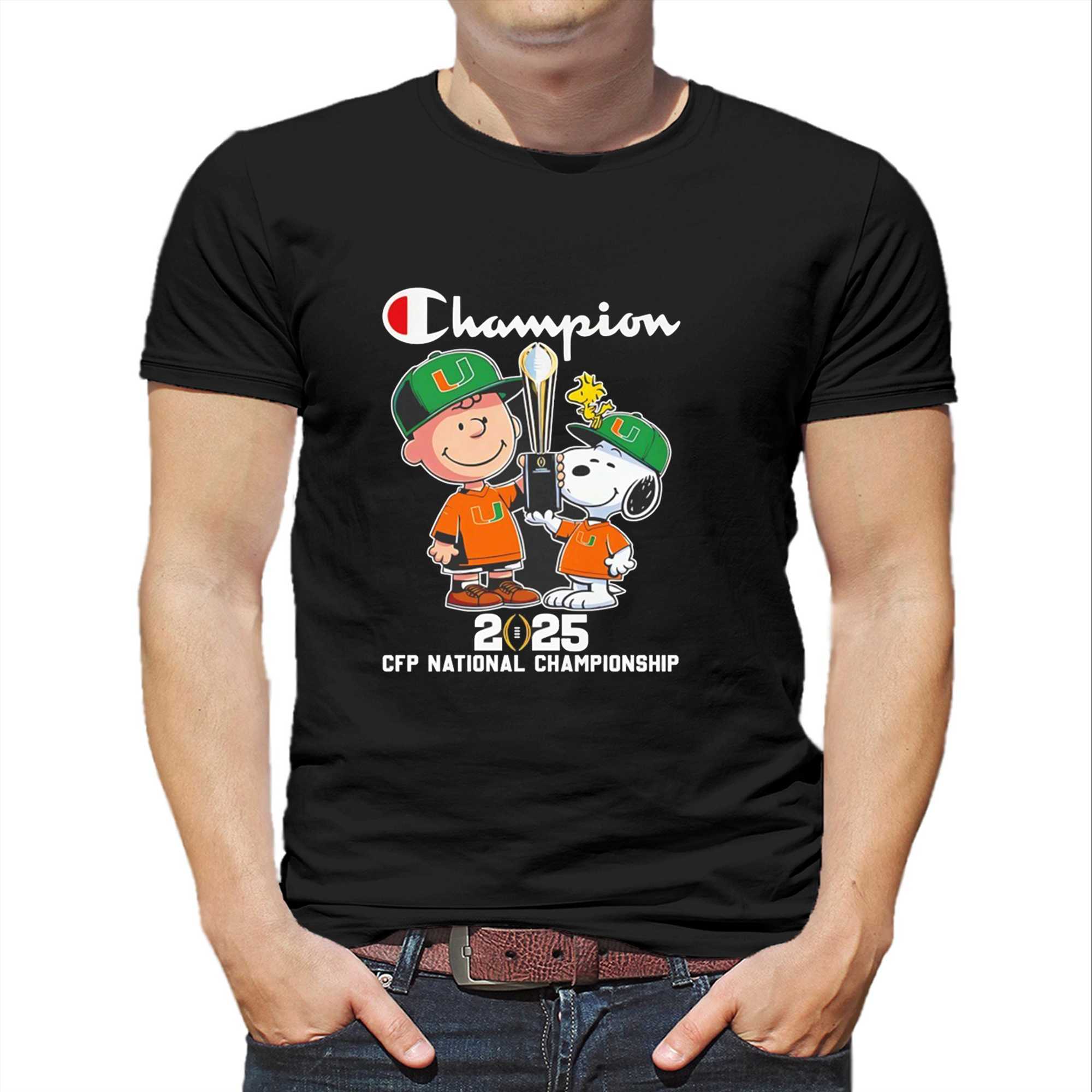 Charlie Brown And Snoopy Miami Hurricanes Champion Cfp National Championship Tee