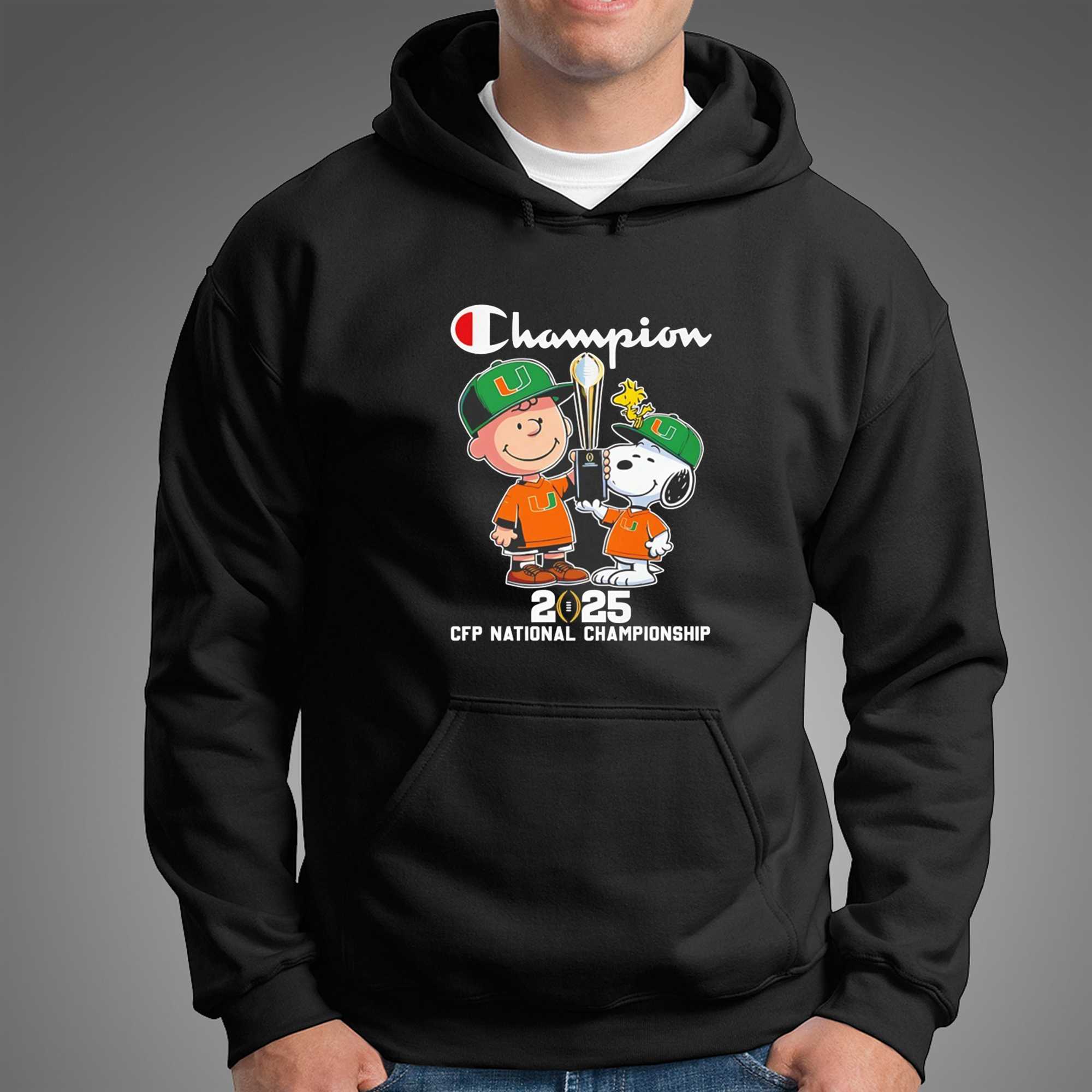 Charlie Brown And Snoopy Miami Hurricanes Champion Cfp National Championship Tee