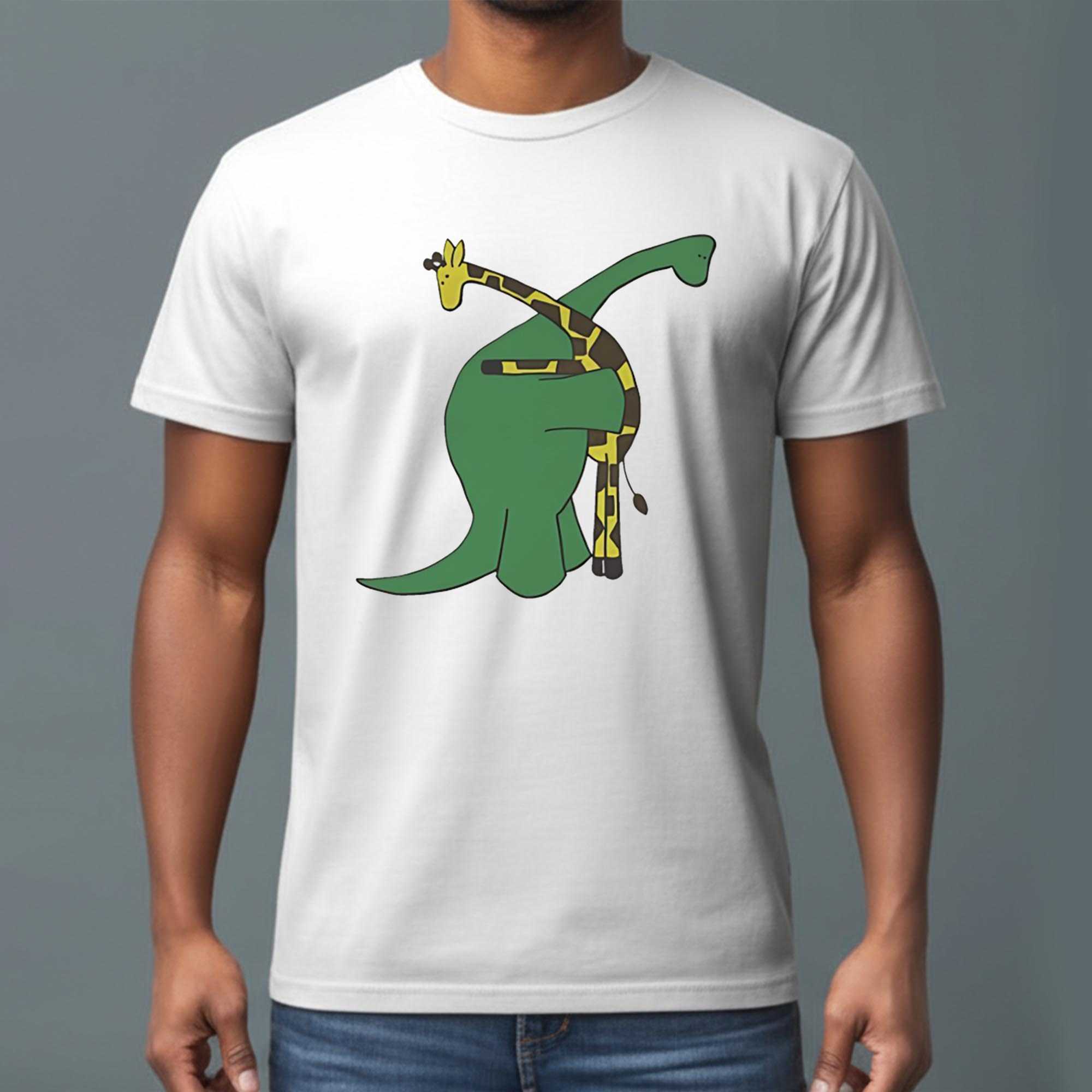 Dinosaur Hugging A Giraffe Tee
