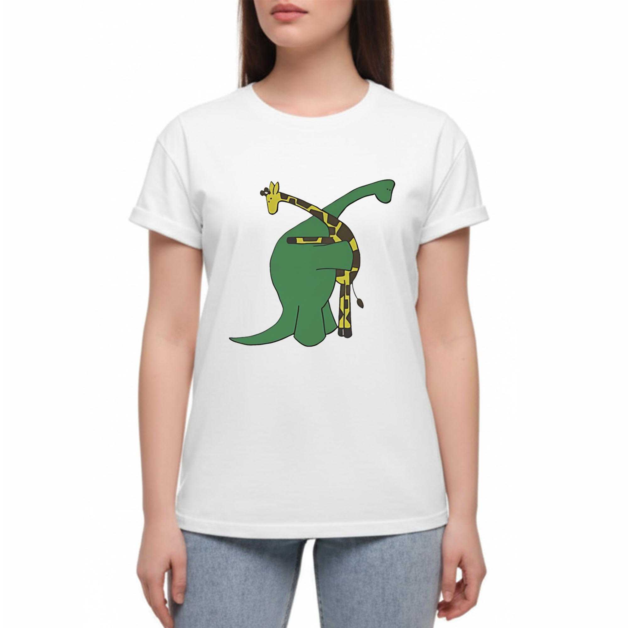Dinosaur Hugging A Giraffe Tee